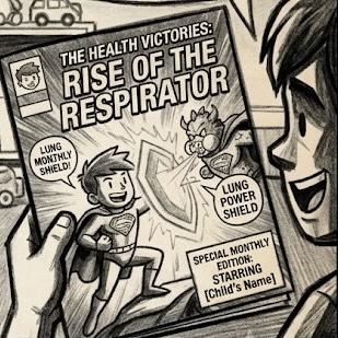 Futuristic comic panel showing a child hero defeating the villain in time.